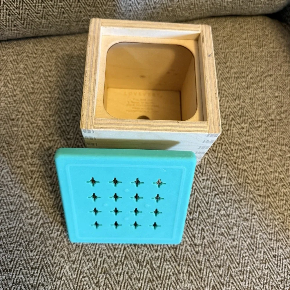 Lovevery Coin Bank Drop Box With Teal Lid Wood Toy Montessori Babbler Kit